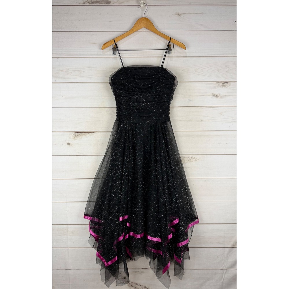 Rampage Dress Black Size 5 Glitter Tulle Handkerchief Hem